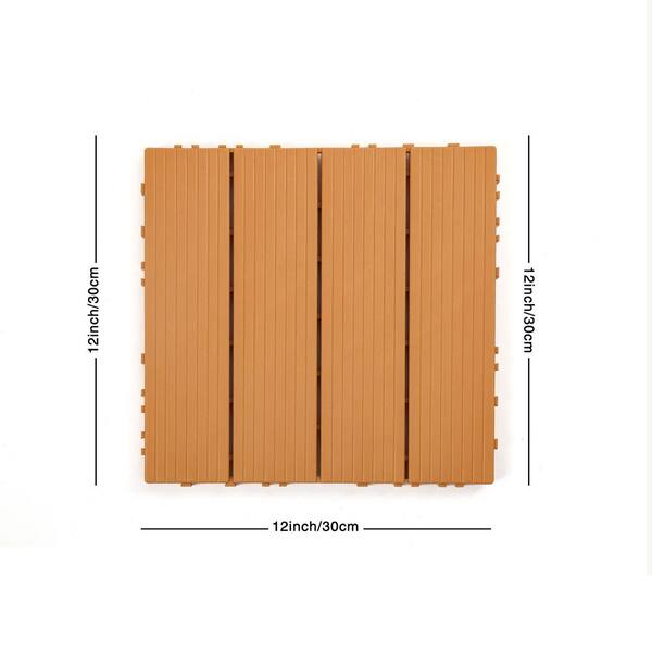 cadeninc 12 in. x 12 in. Burly Wood Square Plastic Interlocking Deck Tiles (44-Pack)