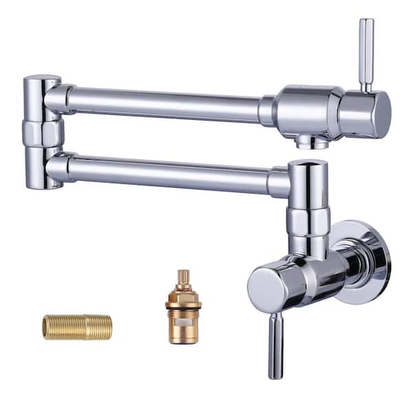WOWOW Brass Wall Mounted Pot Filler Faucet with Double Joint Swing Arms, Commercial Kitchen Pot Faucet in Polished Chrome
