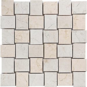 Crema Marfil 10.9 in. x 10.9 in. Polished and Etched Marble Mosaic Floor and Wall Tile (5-Pack) (4.13 sq. ft./Case)