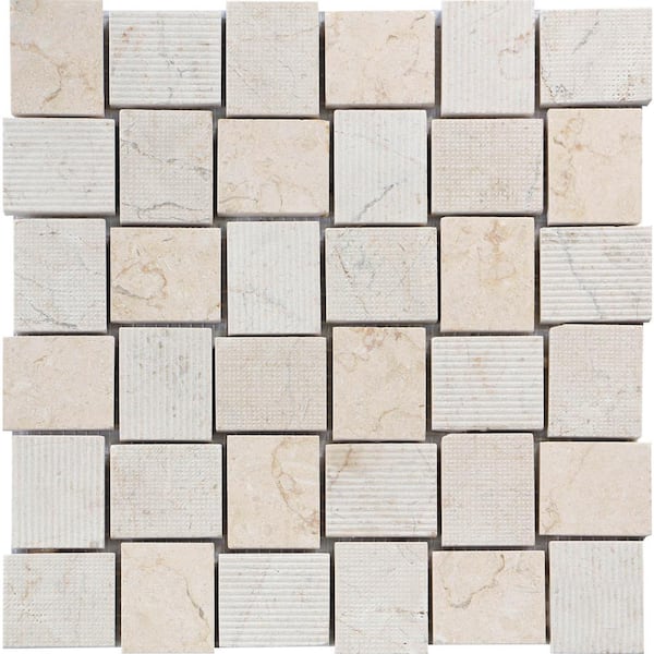 Apollo Tile Crema Marfil 4 in. x 5 in. Polished and Etched Marble Mosaic Floor and Wall Tile Sample (0.13 sq. ft./Piece)