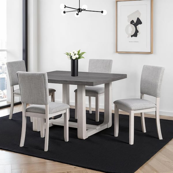Joshua Traditional 5-Piece Rectangular Gray Wood Top Dining Set Seats 4 with Upholstered Side Chairs