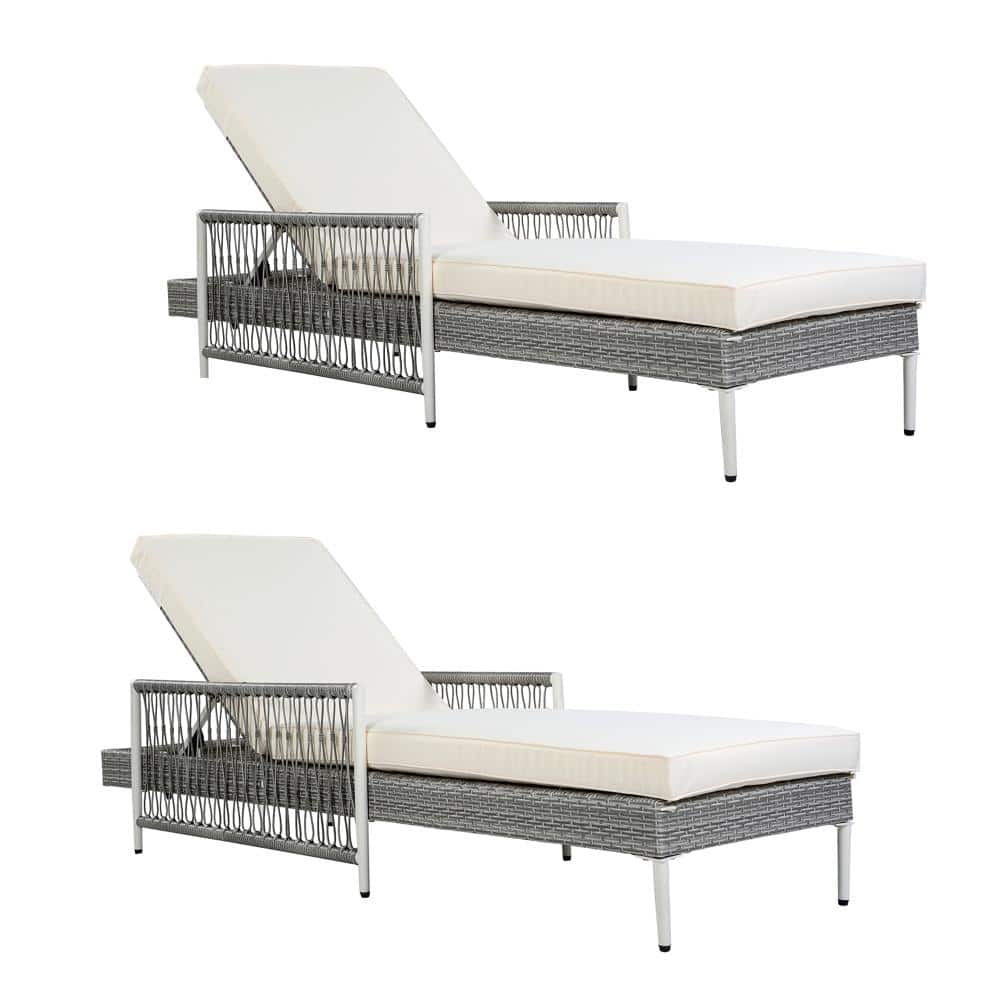 Set of 2 Outdoor PE Rattan Chaise Lounge, Wicker Patio Lounge Chairs with 6 Gear Adjustable Recliner for Poolside price history on PriceWatchPro