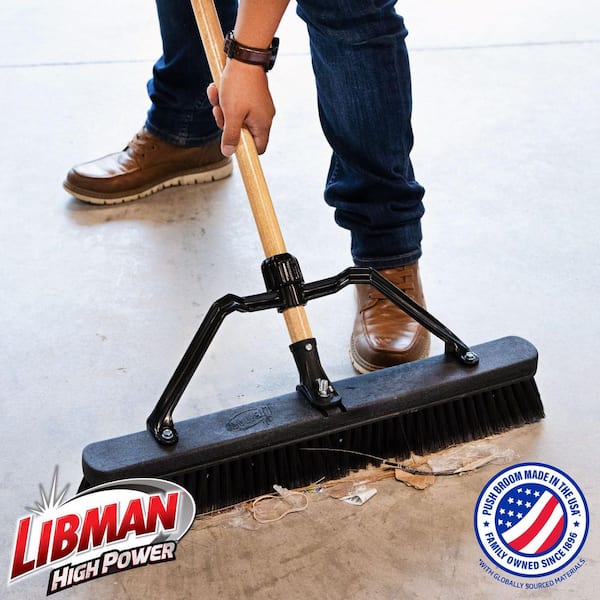 24 in. High Power Smooth Surface Industrial Grade Push Broom with 60 in. Wood Handle and Brace