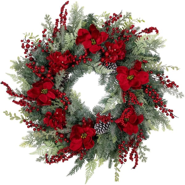 38 "-Unlit Real Touch Poinsettia and Pinecone Artificial Christmas Wreath