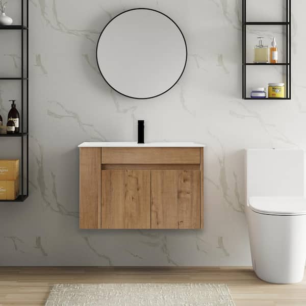 Sybrioka Bathroom Vanity with Ceramic Sink, 30 Floating Bathroom Storage  Cabinet Vanity Set, Modern Bath Cabinet with Adjustable Open Shelves Wood