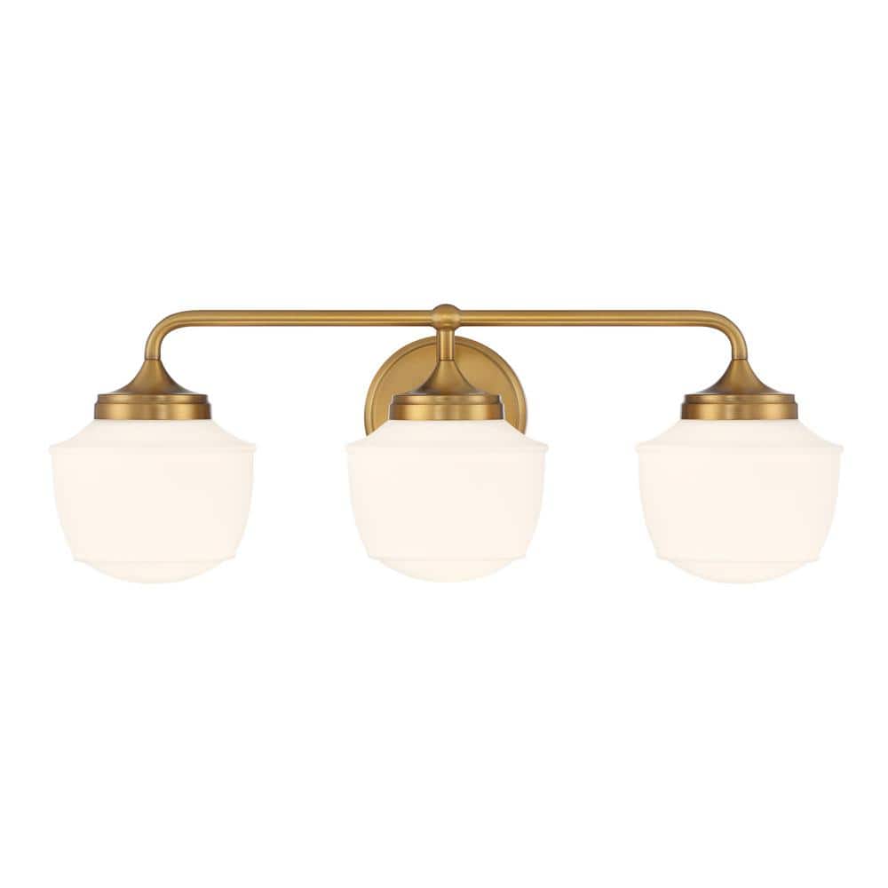 Cornwell 23" Antique Brass Vanity Light with Opal Glass Shades