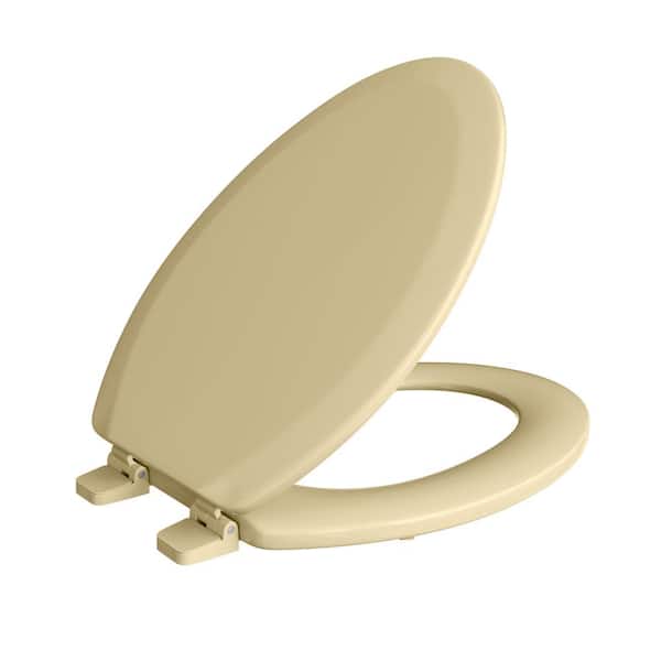 JONES STEPHENS Deluxe Molded Wood Elongated Closed Front Toilet Seat with Cover and Adjustable Hinge in Citron Yellow