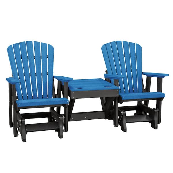 All Poly Black 1-Piece Composite Loveseat Glider with Center Table
