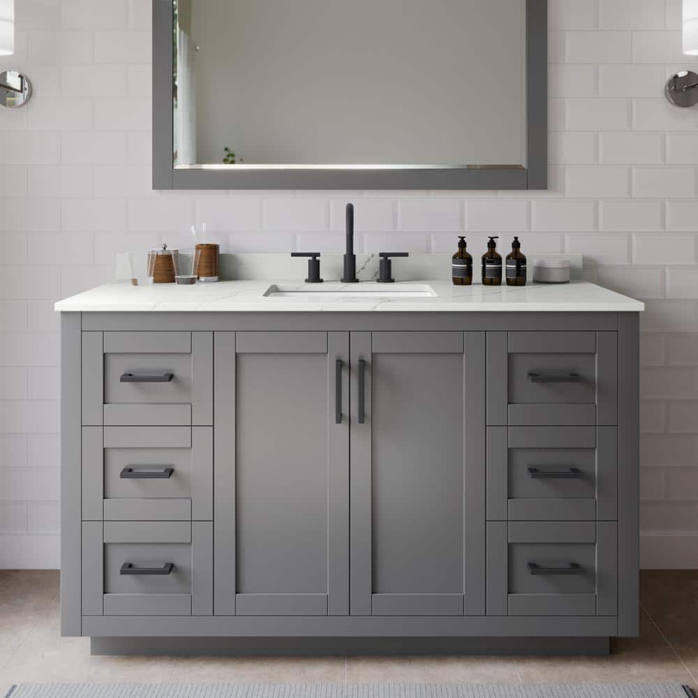Miranda 54 in. W x 22 in. D x 33.75 in. H Single Bath Vanity in Dark Gray with Giotto Quartz Top and 46 in. Mirror price history on PriceWatchPro