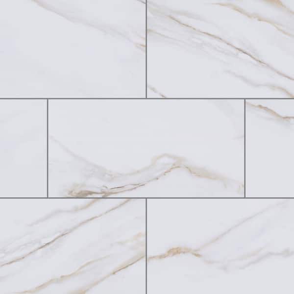 Lenox Park Carrara 12 MIL x 12 in. W x 24 in. L Click Lock Polished Waterproof Vinyl Tile Flooring (20 sq. ft./case)