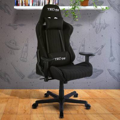 Black Fabric Ergonomic High Back Racer Style Video Gaming Chair