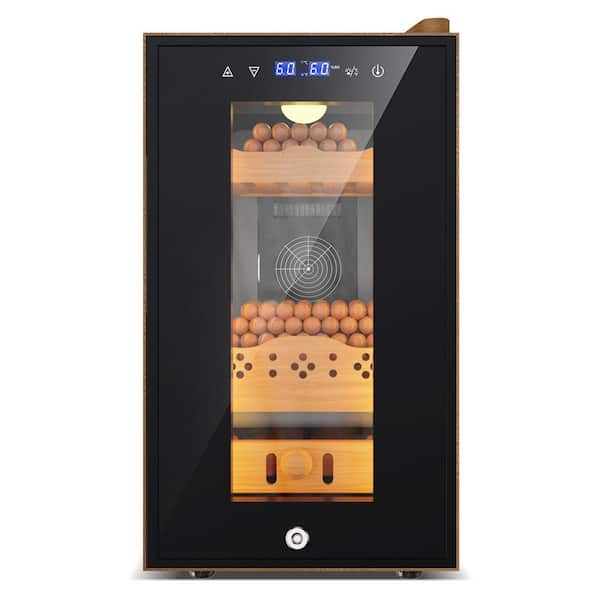 10.24 in. 25L Single Zone Electric Humidor with Leather, 200-Counts Capacity, with Safety Lock, Beverage Cooler in Brown