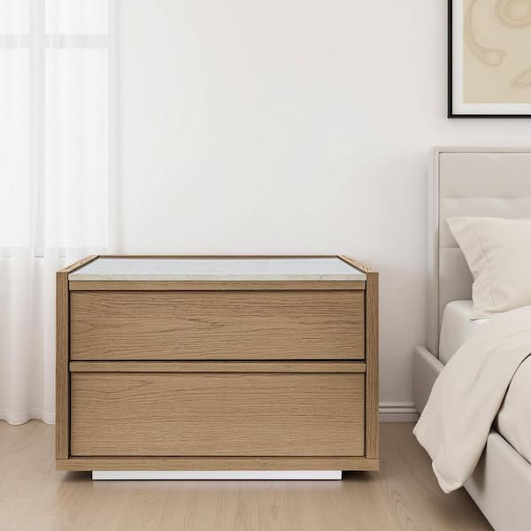 Delmira Oak 2-Drawer 26 in. W Nightstand