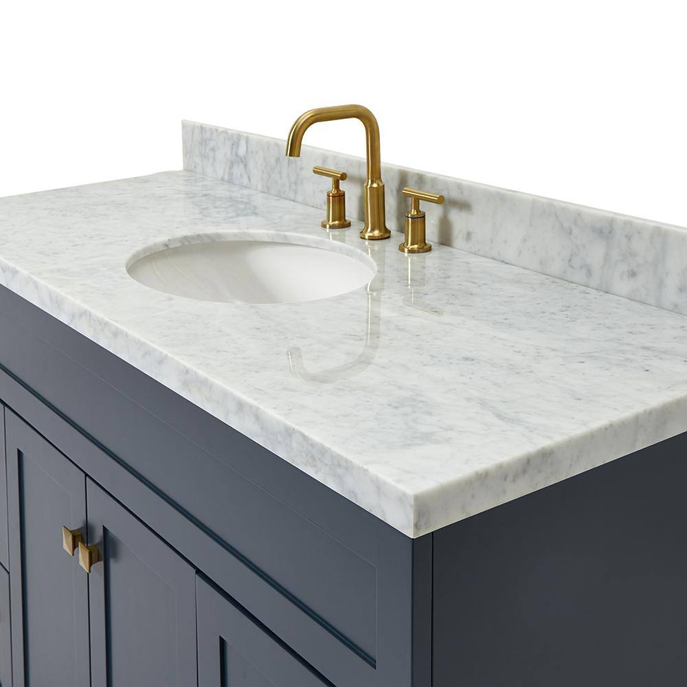 Midnight Blue Freestanding Single Sink Vanity with White Marble Top