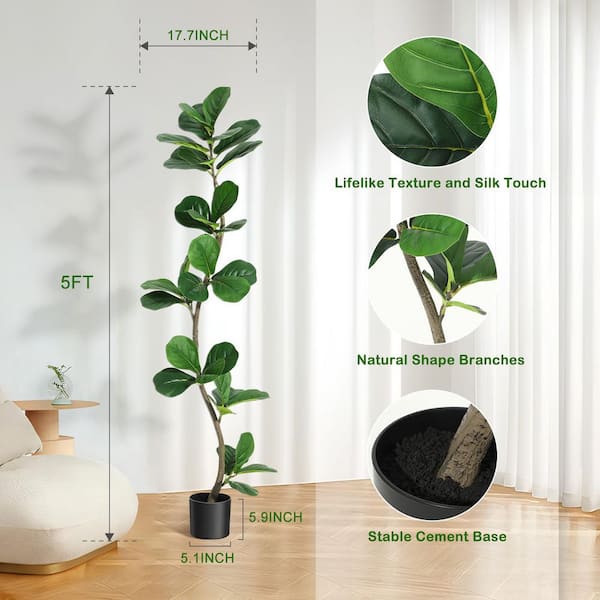 Garvee 5 ft. Artificial Fiddle Leaf Fig Tree with Black Nursery