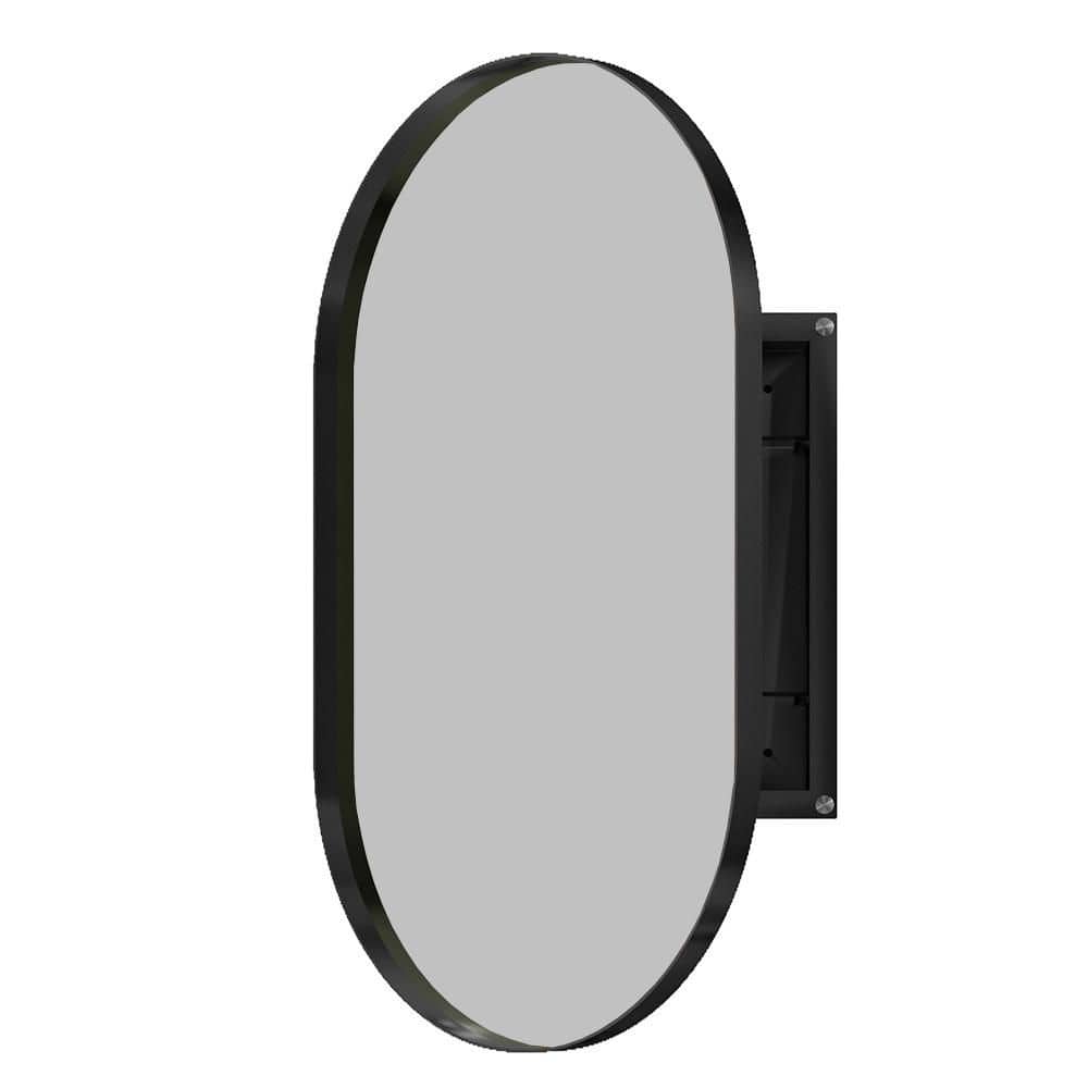 Matte Black 20.5 in. W x 33.5 in. H Farmhose Oval Metal Framed Mirror Wall 