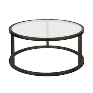 35 in. Black Round Glass Coffee Table