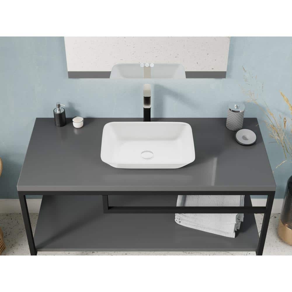 Innovio White Glass Rectangle Vessel Bathroom Sink