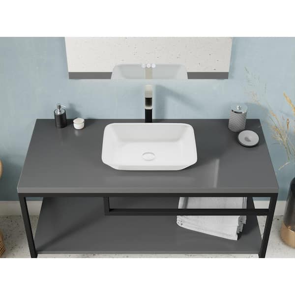 Innovio Series 18 in. L x 13 in. W Rectangular Bathroom Vessel Sink in Matte White Finish Glass with Chrome Pop-Up Drain