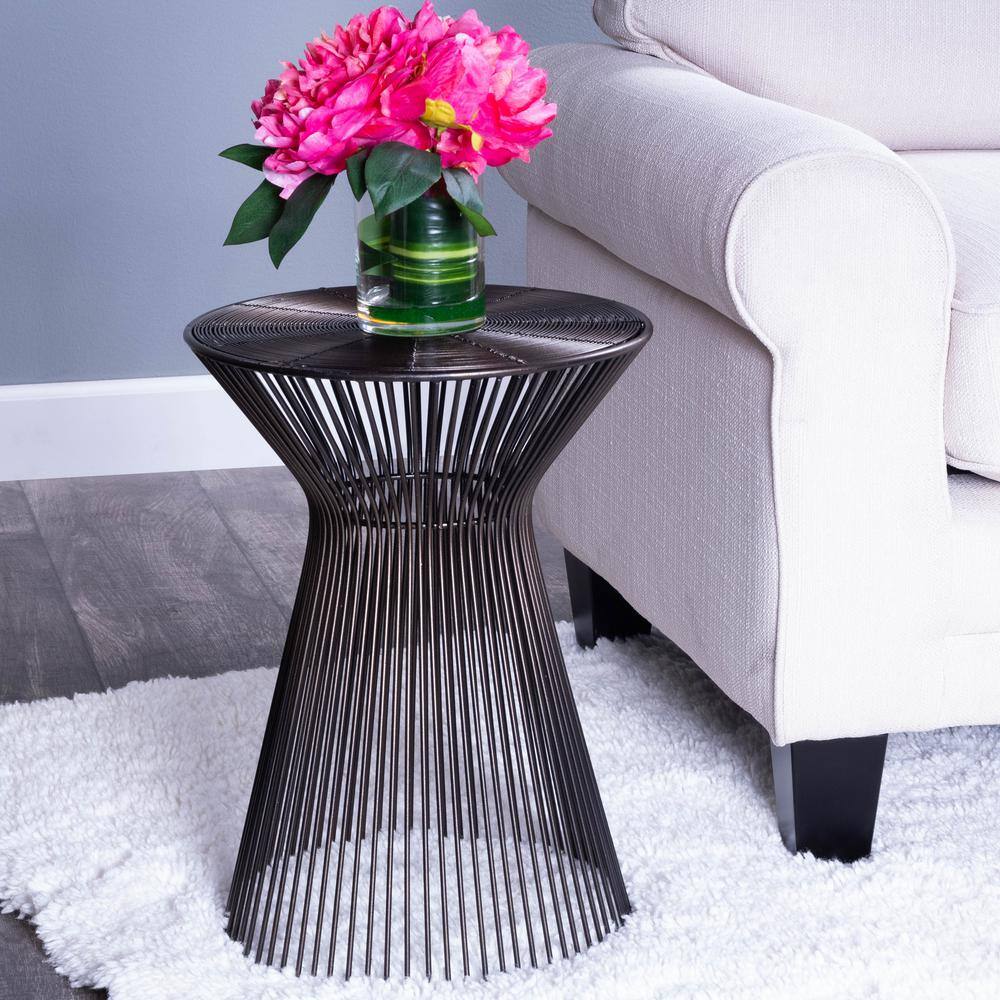 Transitional Black Iron Silhouette Round Accent Table