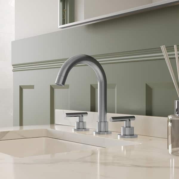 8 in. 3-Hole High-Arc Widespread Double Handle Bathroom Sink Faucet Spot Resist in Brushed Nickel Drain Included