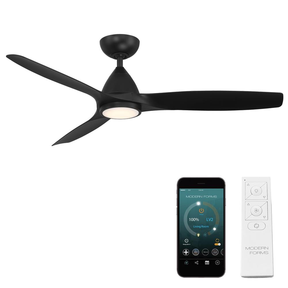 Skylark 3-Blade Smart Ceiling Fan 54in Matte Black 3000K LED Light Kit and Remote Control