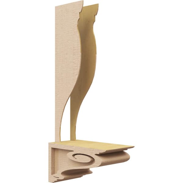 Ekena Millwork 4 in. x 4 in. x 8 in. Series 3 Wide Scroll Rough Cedar Woodgrain Timberthane Polyurethane Corbel, Primed Tan