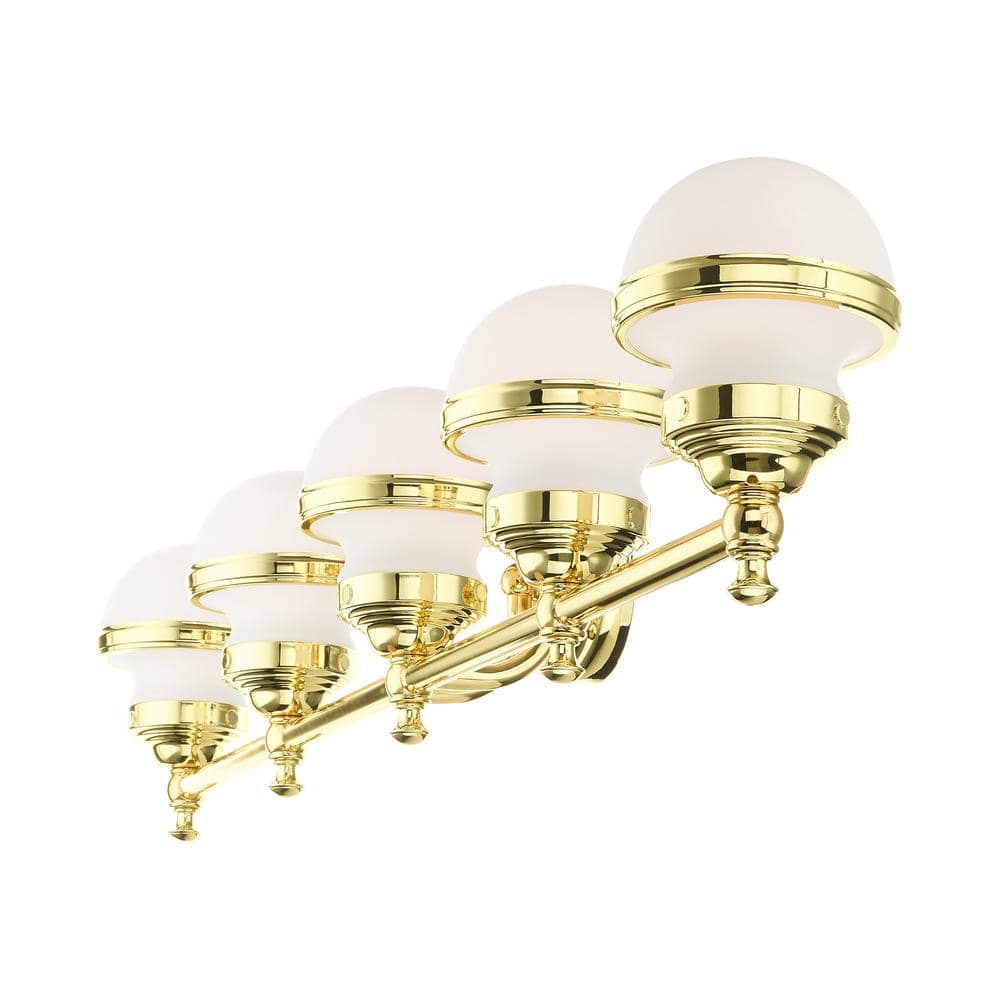Polished Brass 5-Light Vanity with Satin Opal Glass
