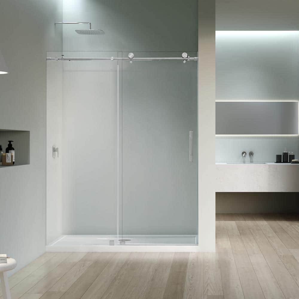 Chrome Frameless Single Sliding Shower Door with Clear Glass Panels