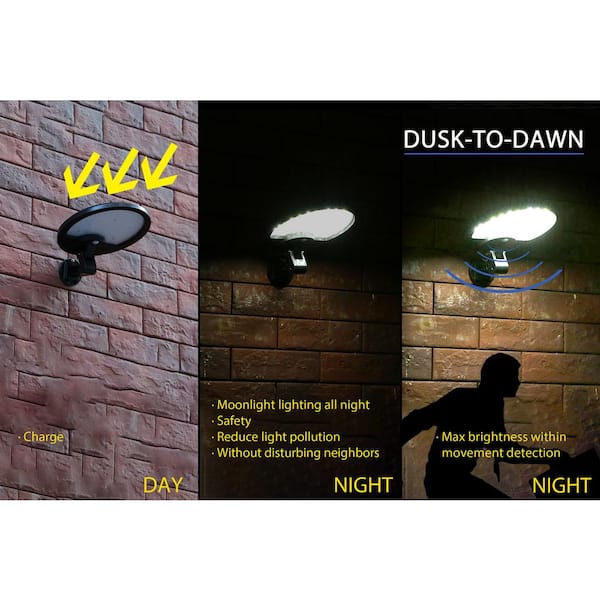 Self-Contained 160° Black Motion Activated Outdoor LED Solar Security Flood Light with Dusk-to-Dawn EE805W56 - Home