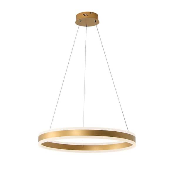 1 Light 23.6" Rings Dimmable Integrated LED Gold Contemporary Pendant Light for Dining Room Bedroom Foyer