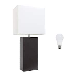 21 in. Brown Modern Leather Wrapped Table Lamp, with LED Bulb Included