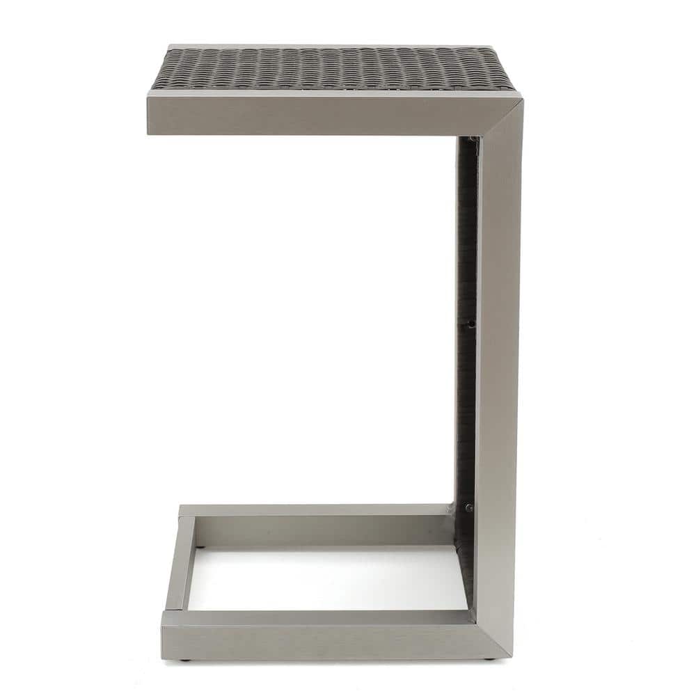 Brown Aluminum Wicker Outdoor Side Table Cape Coral C-Shaped Coffee Table E