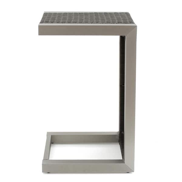 Unbranded Brown Aluminum Wicker Outdoor Side Table Cape Coral C-Shaped Coffee Table End Table for Patio Garden Backyard