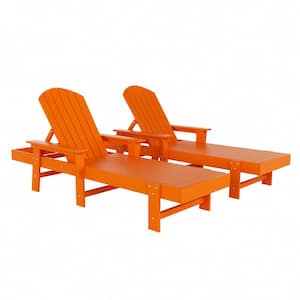 Altura 2-Piece Fade Resistant Classic Adirondack Poly Reclining Outdoor Chaise Lounge Chair with Arms in Orange