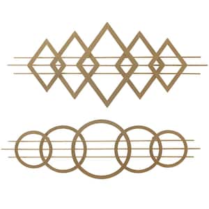 14 in. x 47 in. Gold Metal Contemporary Geometric Wall Decor (Set of 2)