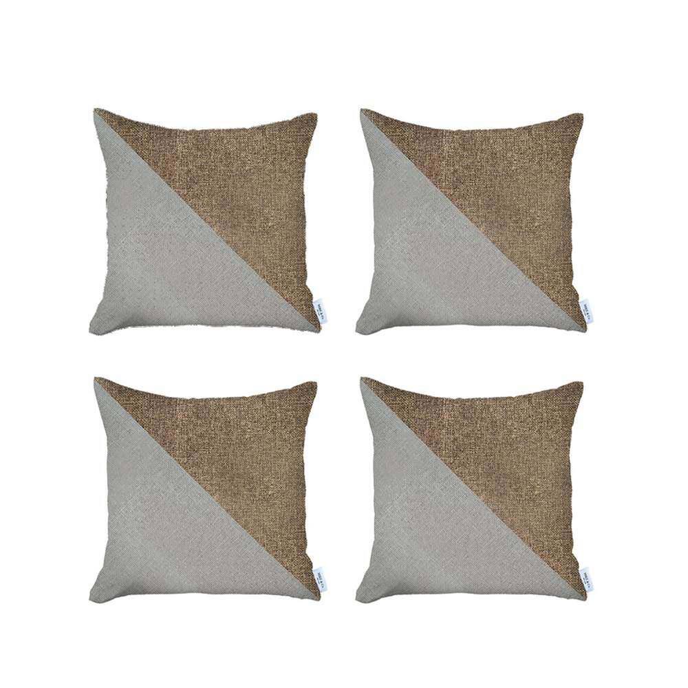 Ivory and Brown Boho-Chic Euro Square Pillow Covers, Set of 4