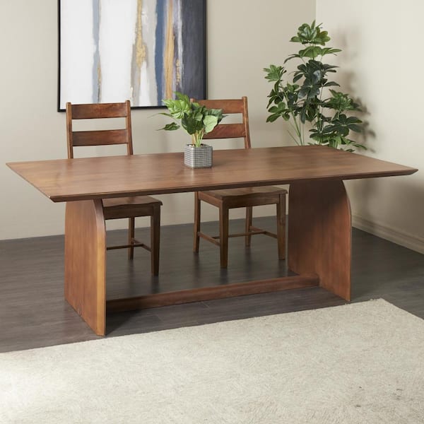 Litton Lane Brown Wood Mid Century Double Pedestal Dining Table with Arched Legs (Seats 6)
