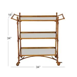 33 in. Brass Metal Traditional Bar Cart