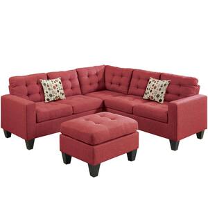 Milan 52 in. 4-Piece L-Shape Polyfiber Carmine Modular Sectional in Red with Ottoman