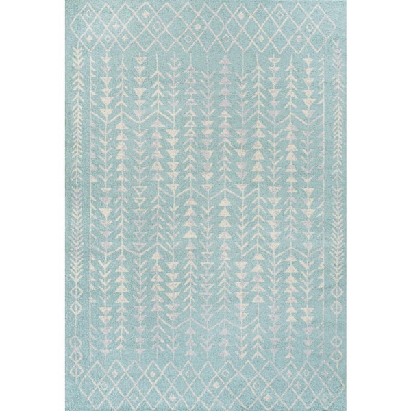 Ziri Moroccan Geometric Turquoise/Cream 8 ft. x 10 ft. Area Rug