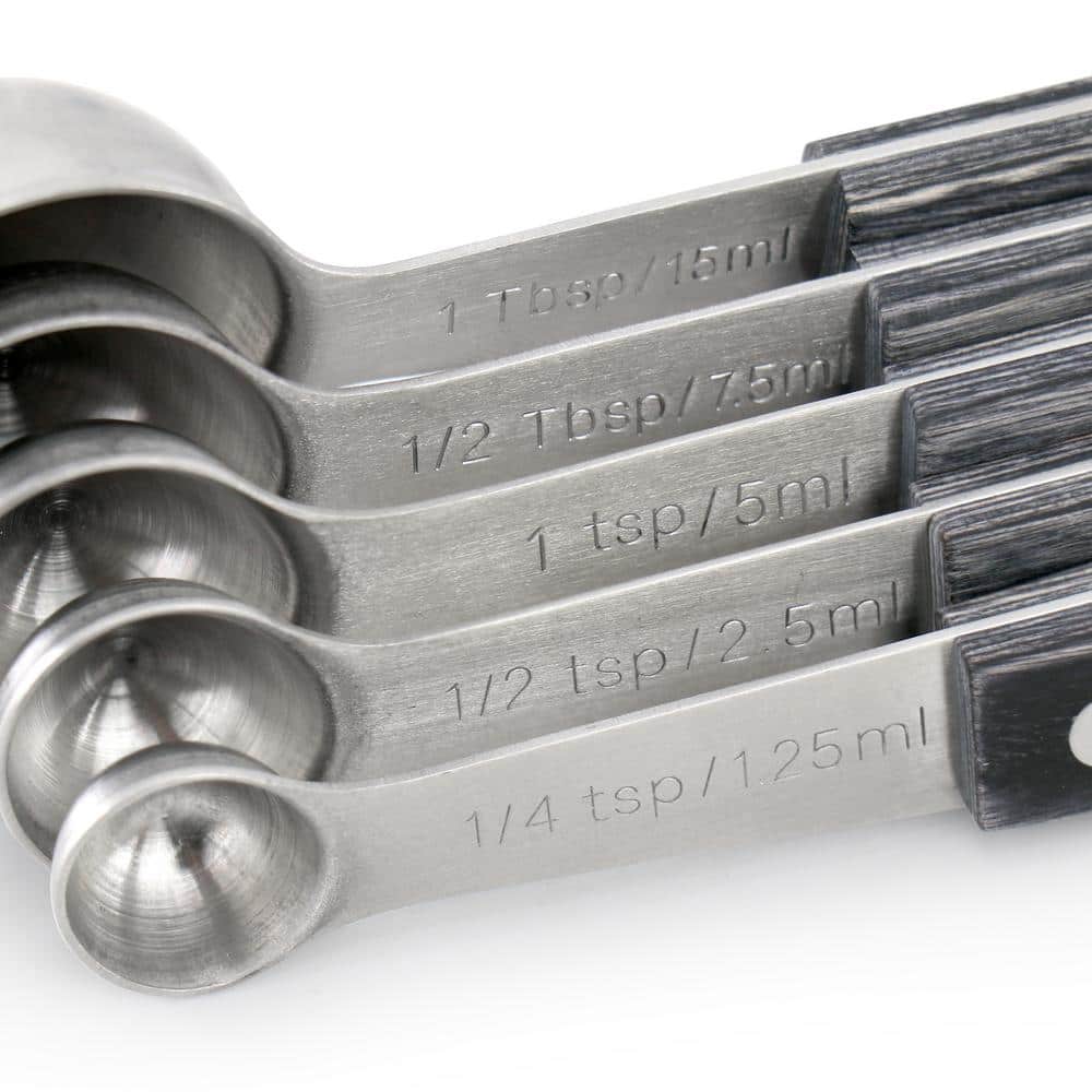 Oster Oster Blakeley 5 Piece Stainless Steel Measuring Spoon Set in Dark Gray with Wood Handles