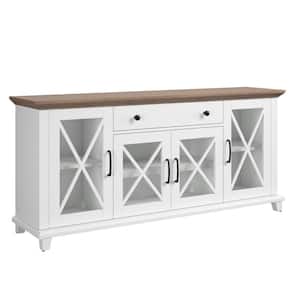 Brilliant White and Plainview Walnut MDF 64 in. Modern Farmhouse Sideboard