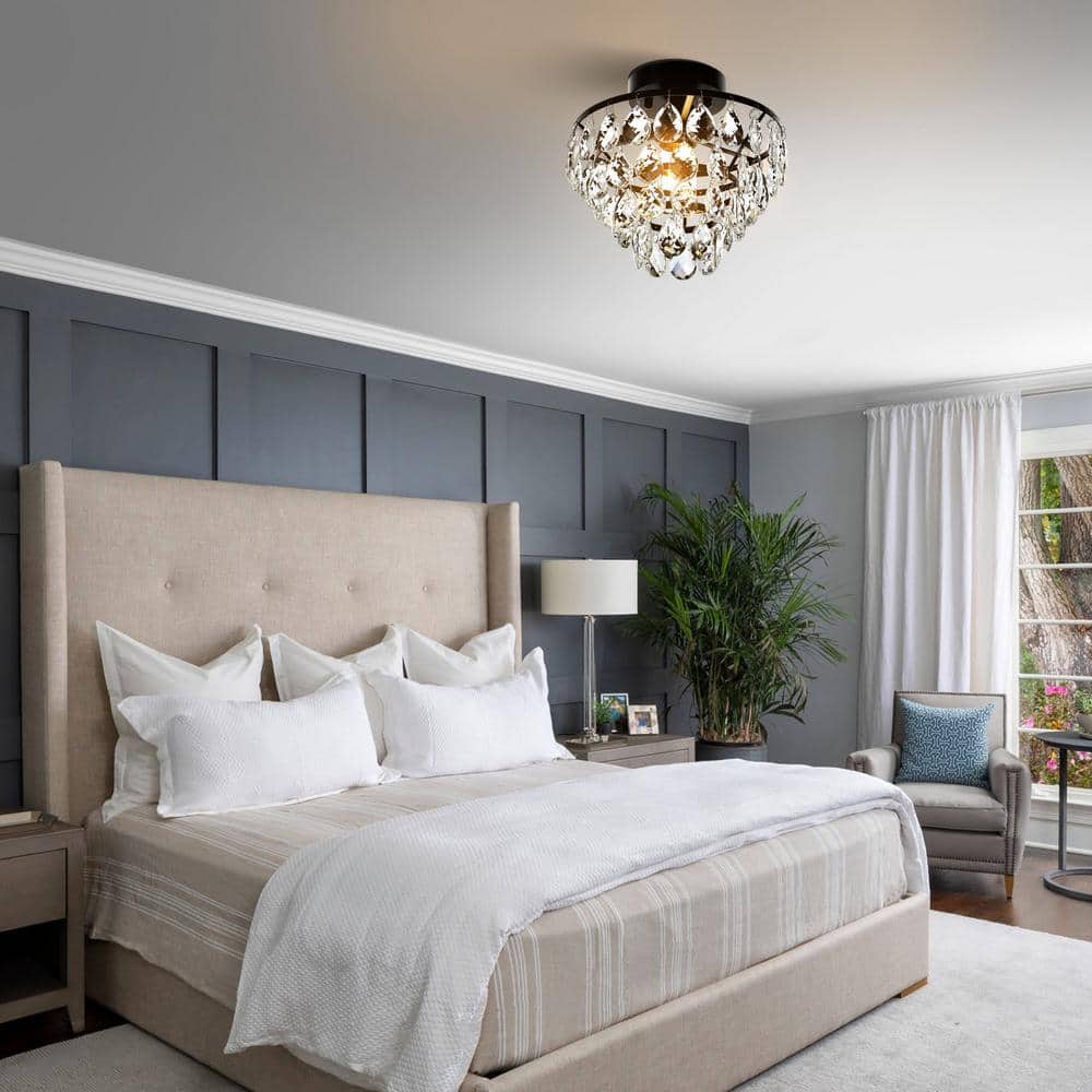 Crystal Ceiling Light Fixture, Round Semi Flush Mount Chandelier, Black price history on PriceWatchPro