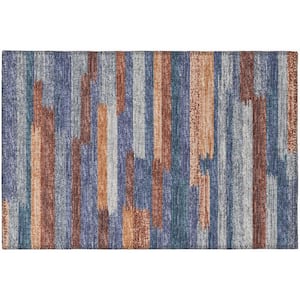 Yuma Blue 1 ft. 8 in. x 2 ft. 6 in. Geometric Indoor/Outdoor Washable Area Rug