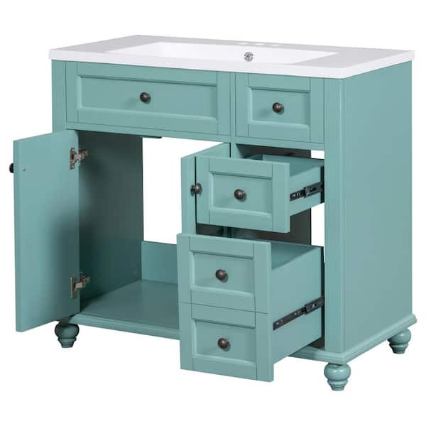 COWLOWN 35.4 in. W x 17.9 in. D x 32.99 in. H Bathroom Green Linen Cabinet