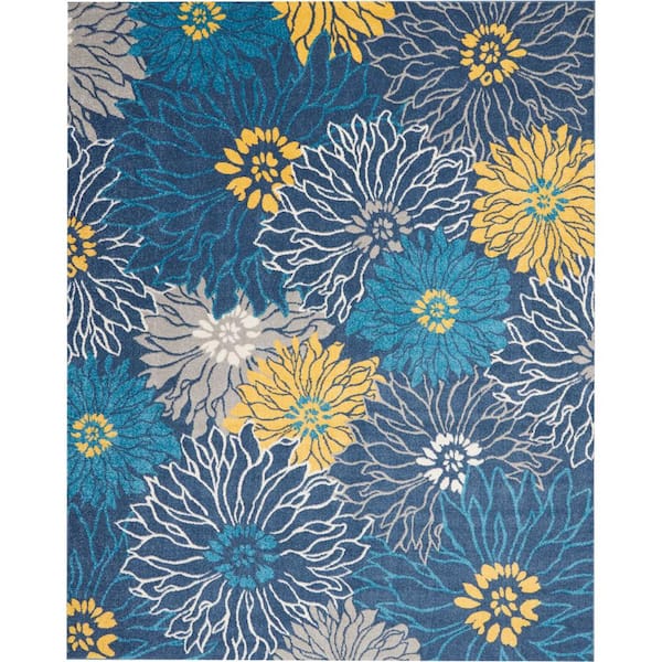 Nourison Passion Blue 8 ft. x 10 ft. Floral Contemporary Area Rug