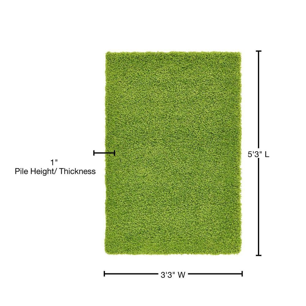 Handmade Green Synthetic Shag Kids' 4' x 6' Rug