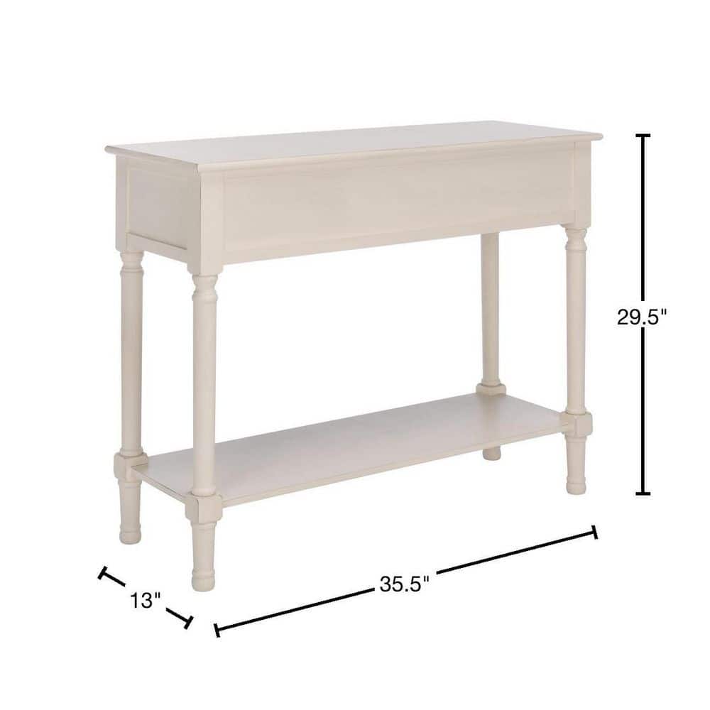 Distressed White and Greige 2-Drawer Console Table with Storage