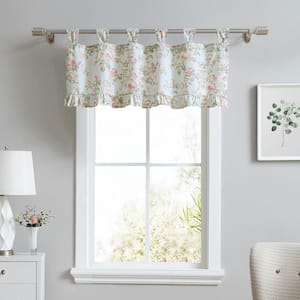 20 in. x 50 in. Madelynn Pastel Blue Floral Cotton Tap Top Valance